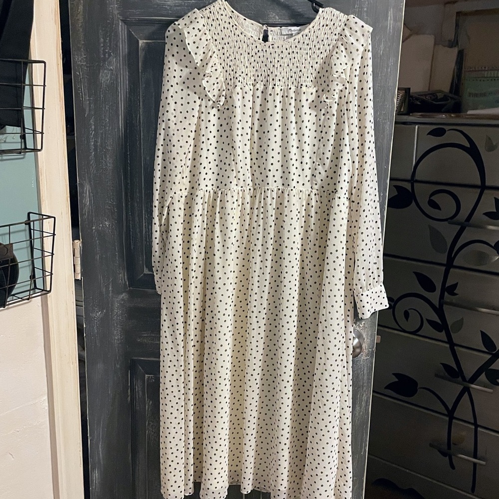 NWT Madewell Georgette Smocked Ruffle Shoulder Midi Dress Size Small